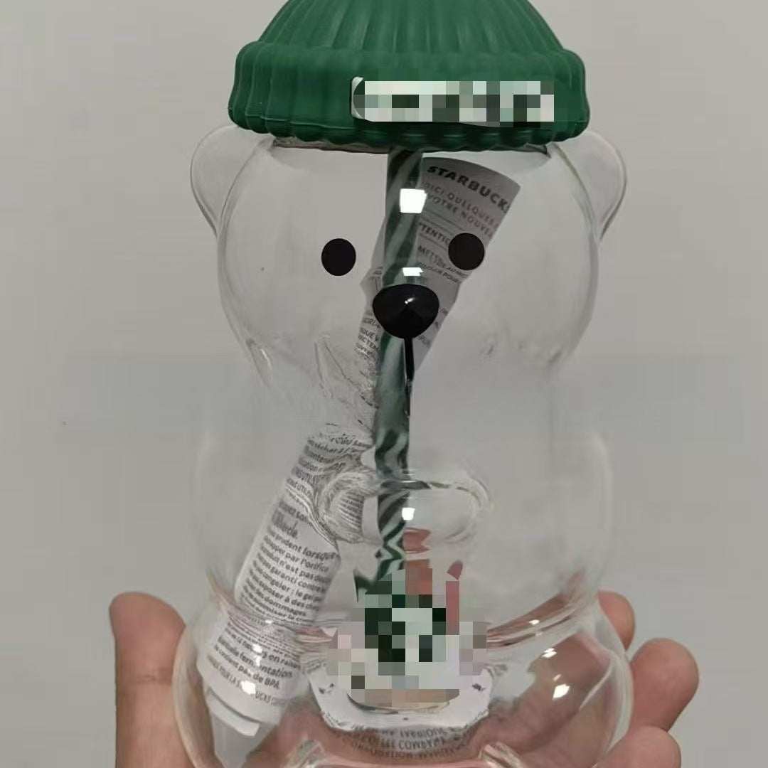 Bear Shaped Glass Straw Cup