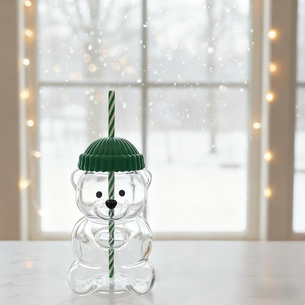 Bear Shaped Glass Straw Cup