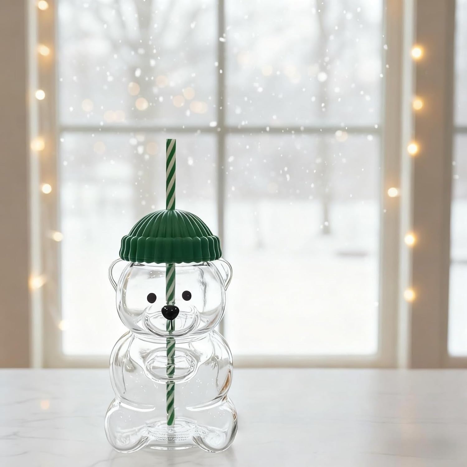 Bear Shaped Glass Straw Cup